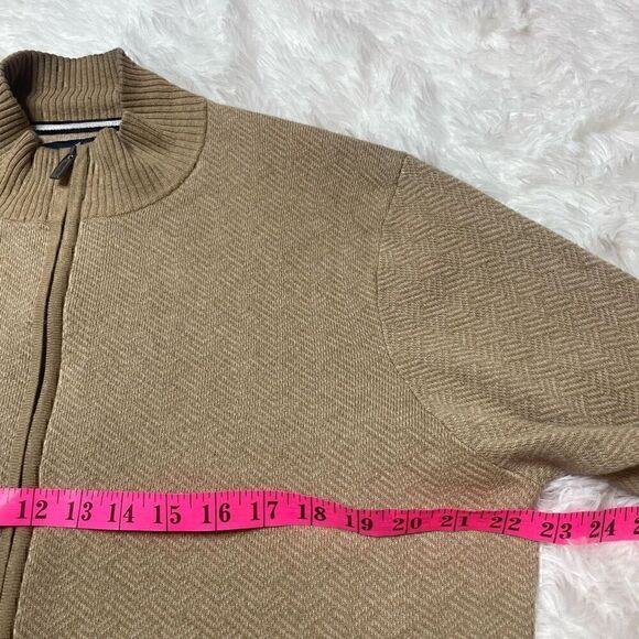 Daniel Hechter Knit Sweater Mens Sz M Cotton Full Zip Brown Tan - Picture 9 of 10